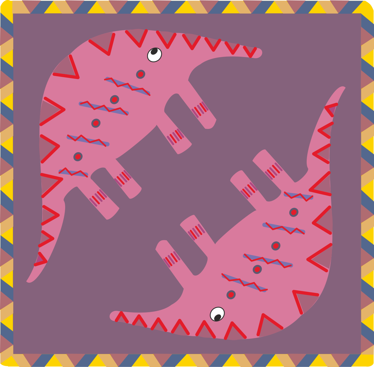 Vibrant Pink and Yellow Square with Patterned Shapes Clipart