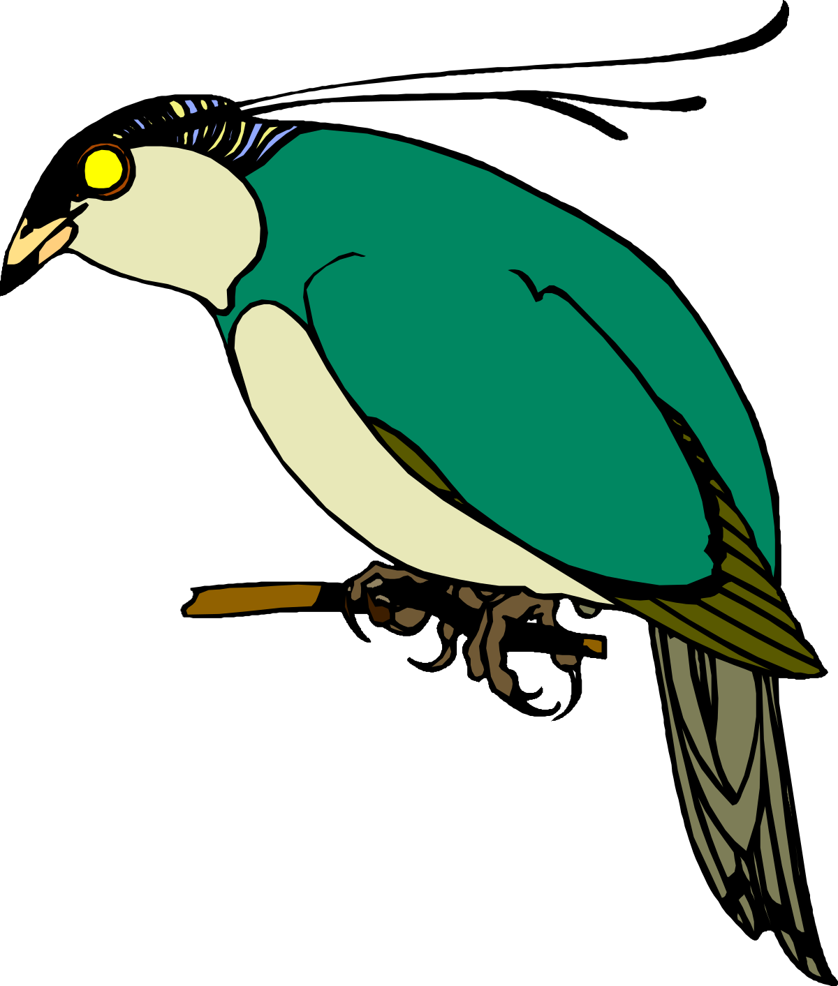 Green Bird Sitting on a Branch - Vibrant Nature Clipart