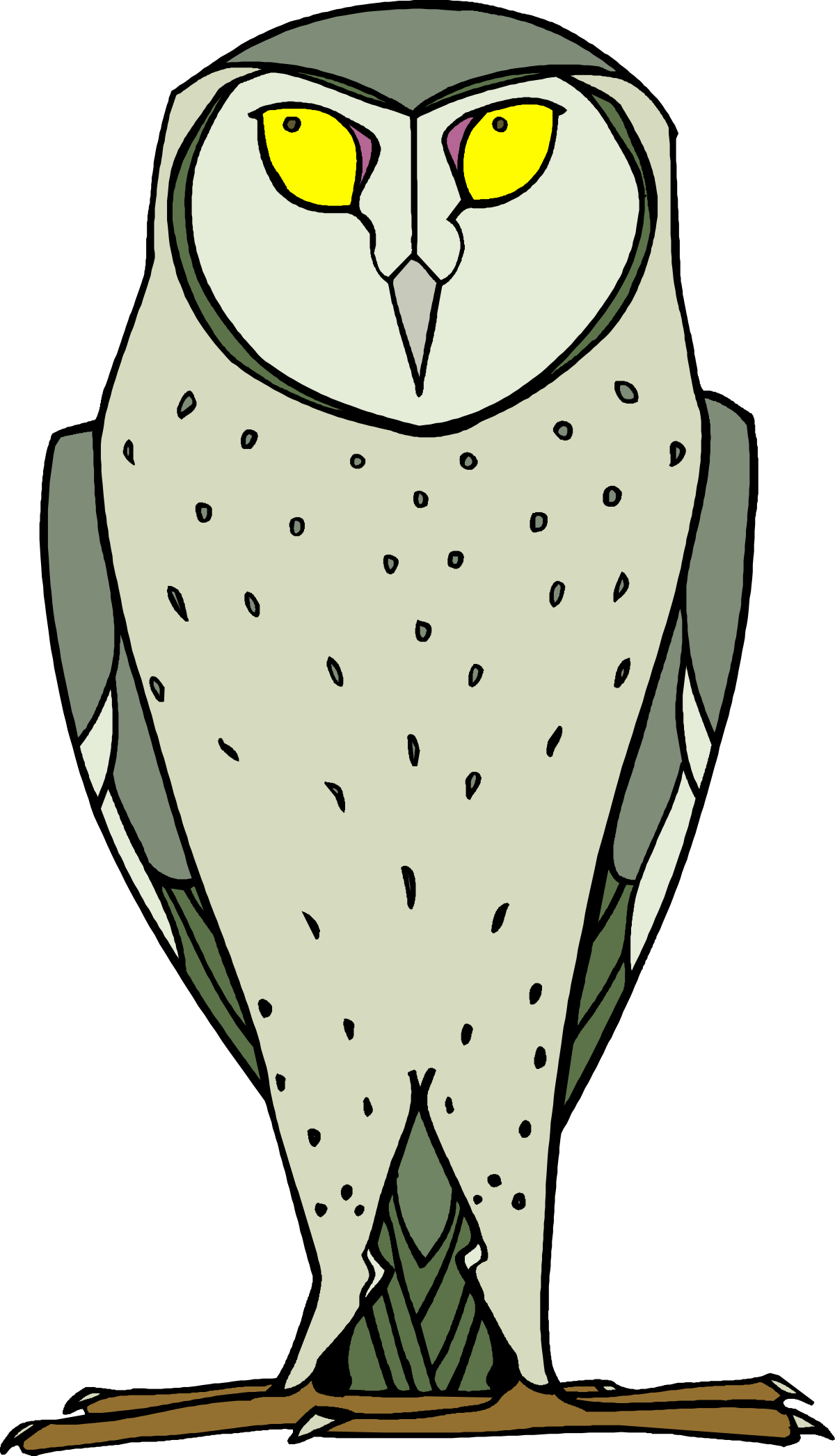 Owl with Yellow Eyes Sitting on a Branch - Nature Clipart