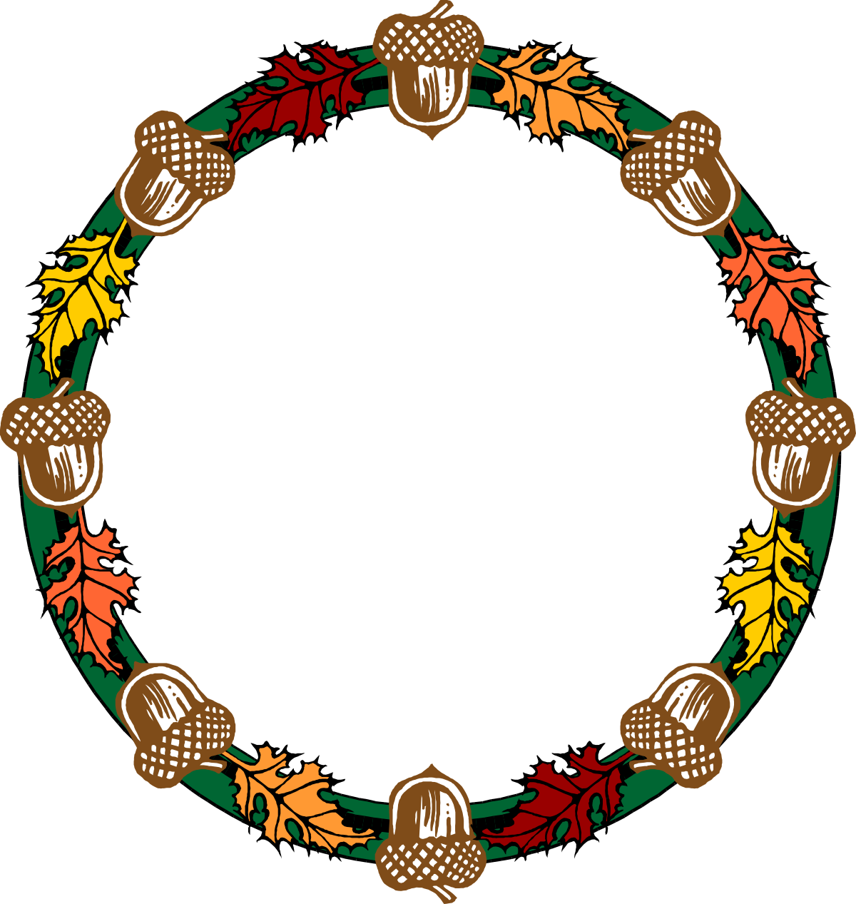 Autumn Leaves Circle Clipart with Acorns and Plants