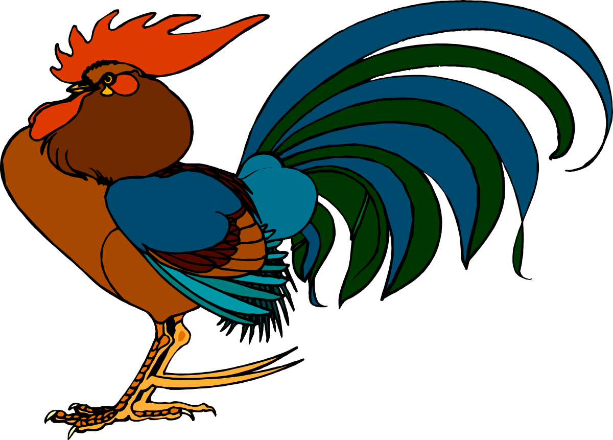 a rooster with a red head and blue tail clip art png transparent Rooster Clipart: Vibrant Red-Headed Rooster with Blue Tail