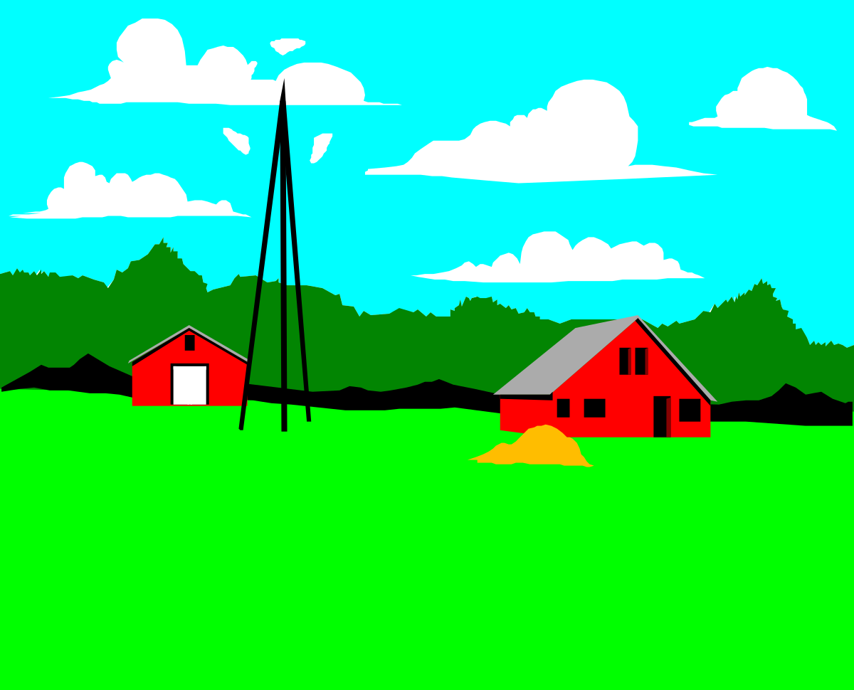 a red barn and a red barn in a green field clip art png transparent Red Barn and Green Field Clipart: Rustic Farm Landscape