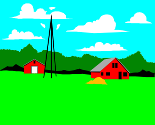 Red Barn and Green Field Clipart: Rustic Farm Landscape