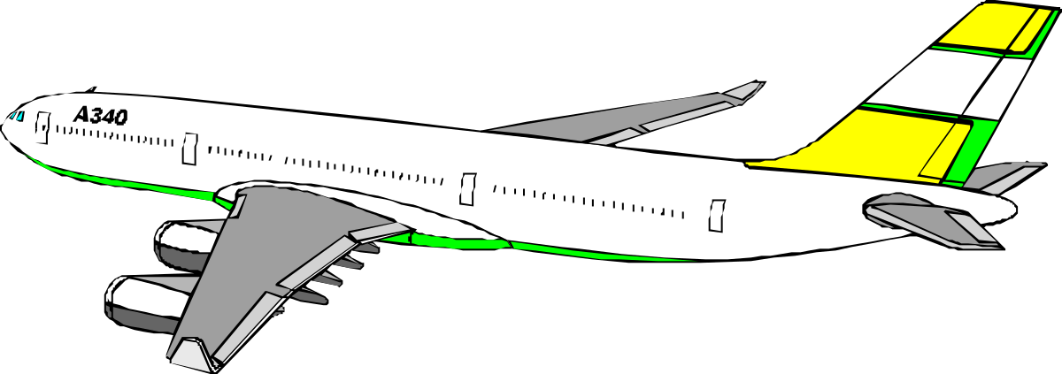 White and Green Airplane Clipart on Black Background
