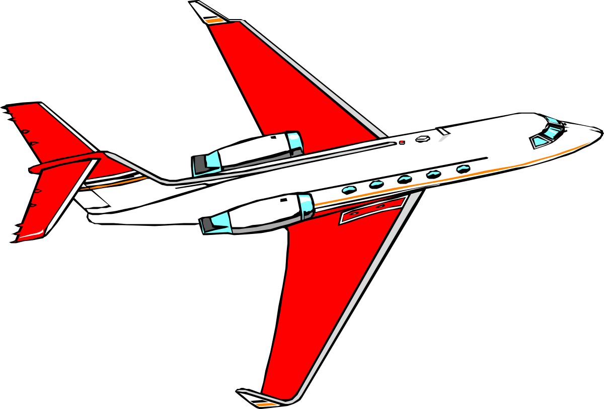 Red and White Airplane Flying in the Sky Clipart
