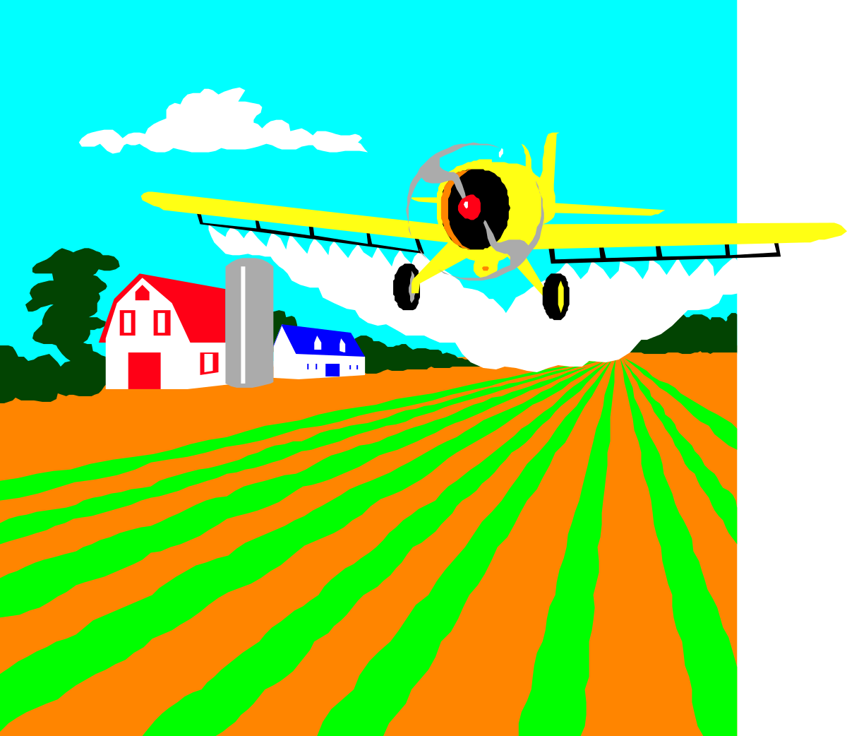 Plane Flying Over a Field with a House - Stunning Clipart Scene
