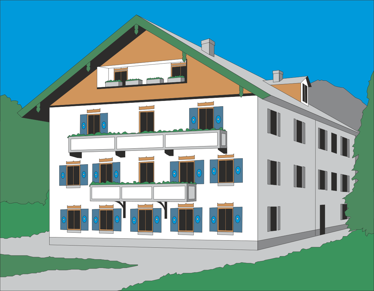 House with Green Roof and Blue Shutters - Charming Clipart Collection