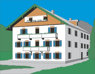 House with Green Roof and Blue Shutters - Charming Clipart Collection