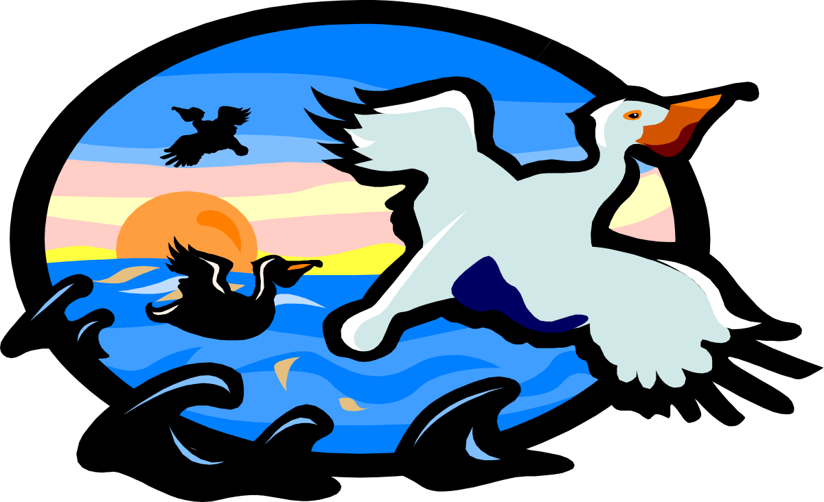 Duck and Duckling Flying in the Air Clipart