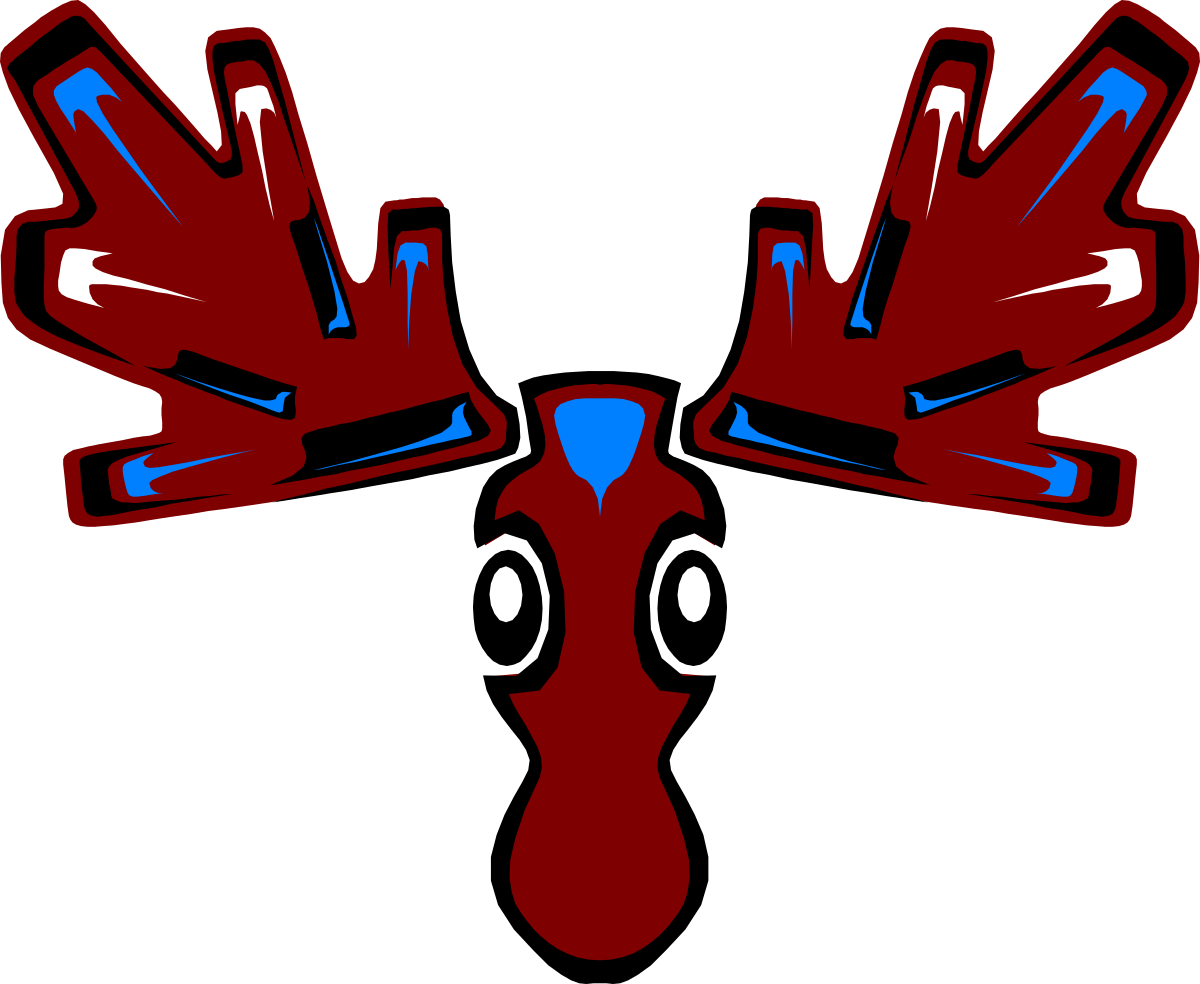 Red and Blue Moose Head Clipart  Vibrant Animal Design on Black Background