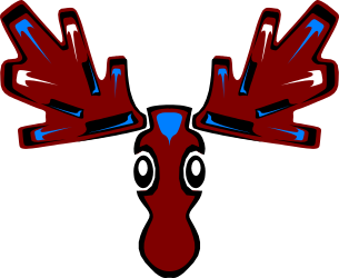 Red and Blue Moose Head Clipart  Vibrant Animal Design on Black Background