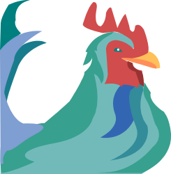 Rooster Clipart: Vibrant Red Head and Colorful Blue Tail