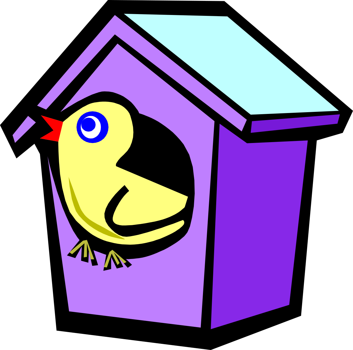Purple Birdhouse with a Colorful Bird - Charming Clipart