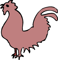 Pink Rooster Silhouette Against a Black Background - Striking Clipart Design