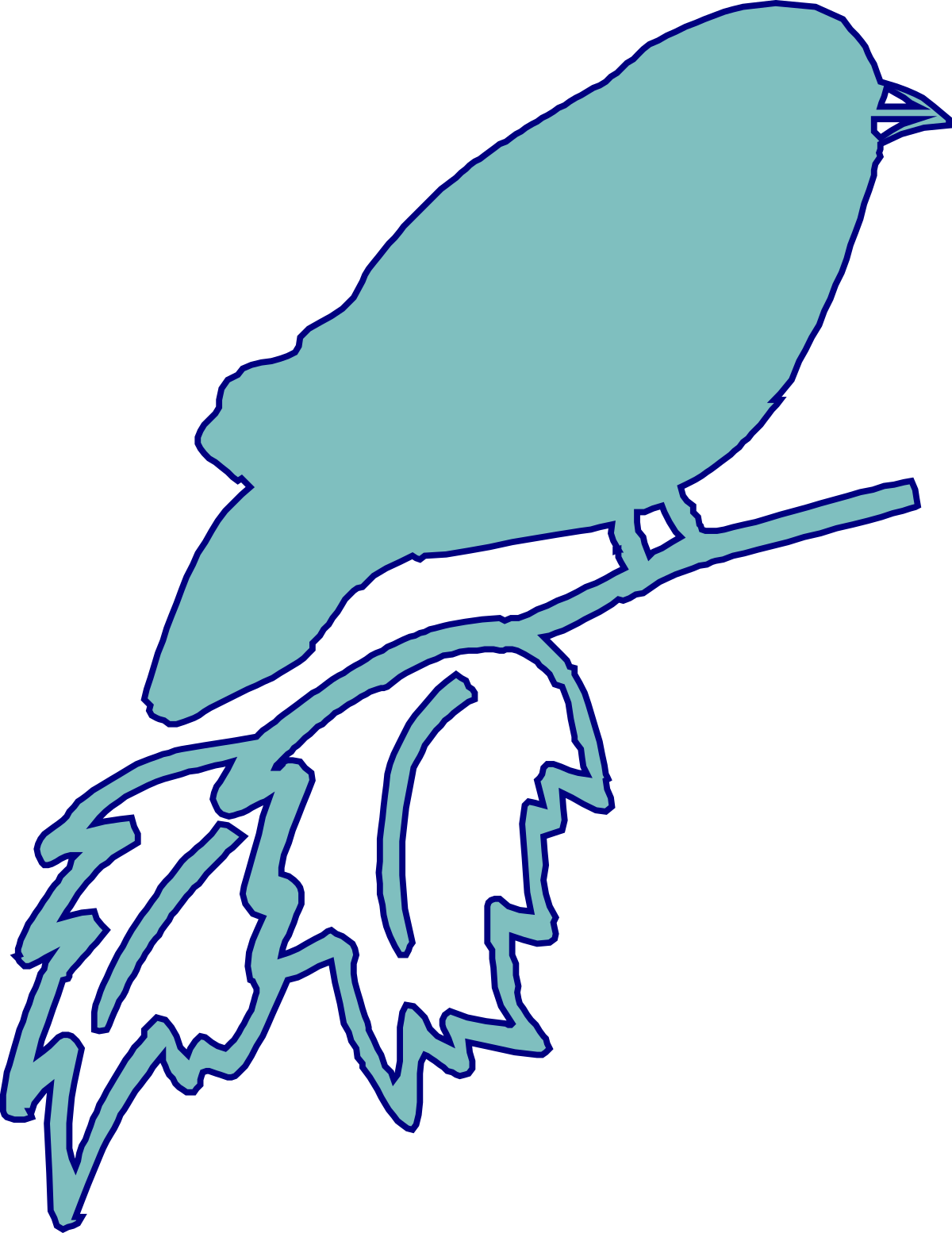 Bird on Branch with Leaves Clipart - Nature Scene Illustration