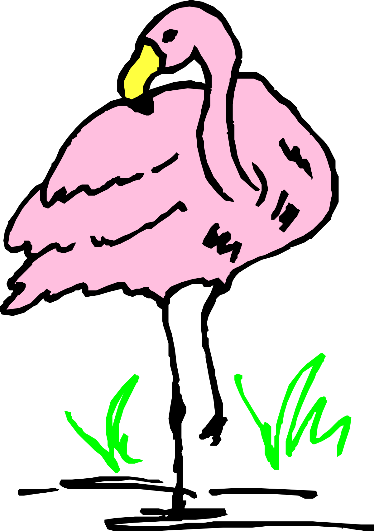 Pink Flamingo on Green Plant - Vibrant Nature Clipart
