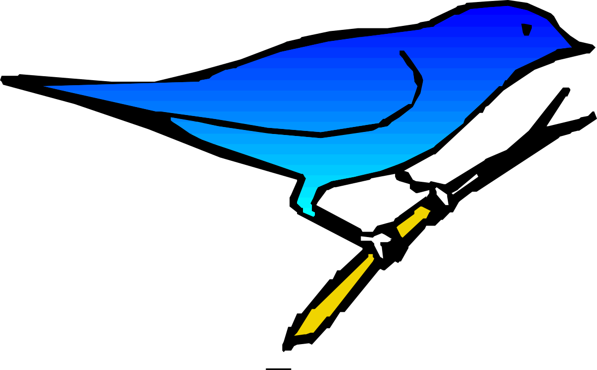 Blue Bird on Yellow Stick - Vibrant Nature Clipart