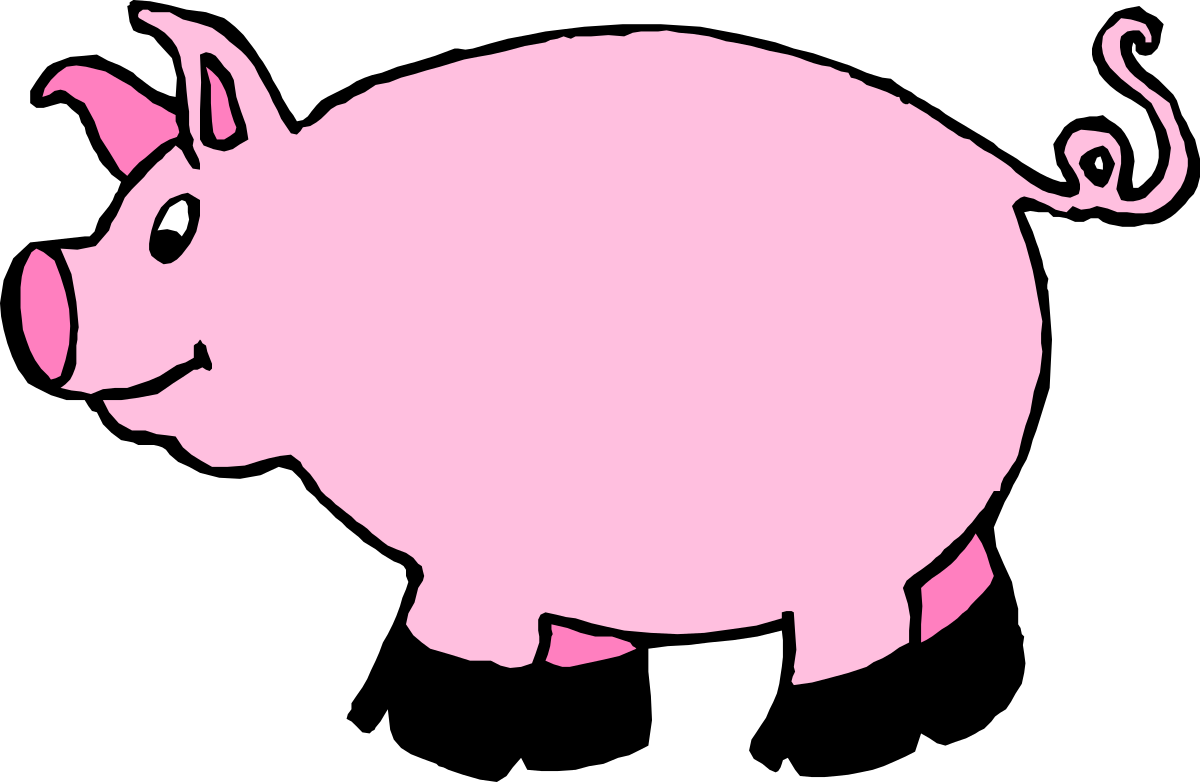 Pink Pig Clipart with Black Background - Whimsical Farm Animal Art
