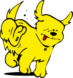 Yellow Dog with Horns on a Black Background - Unique Clipart