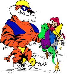 Cartoon Character Pulled by Cat Clipart for Fun and Whimsy