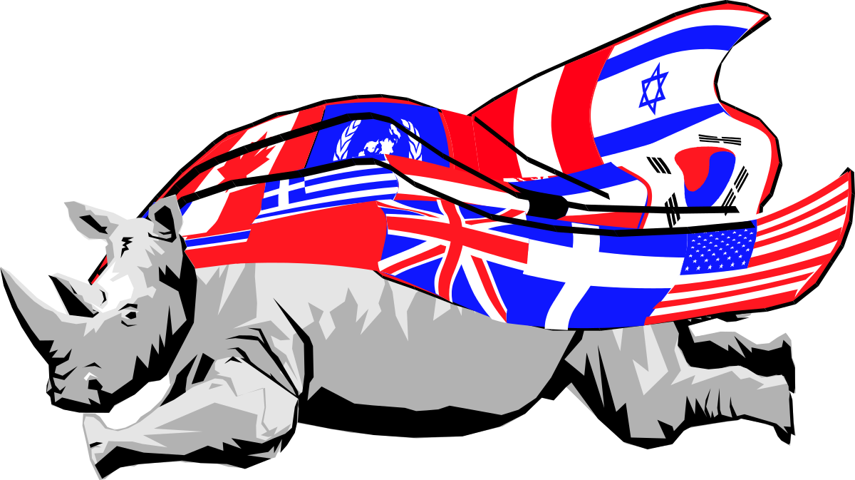 a rhino with a flag on its back clip art png transparent Rhino with Flag on Back - Unique Clipart for Diverse Uses