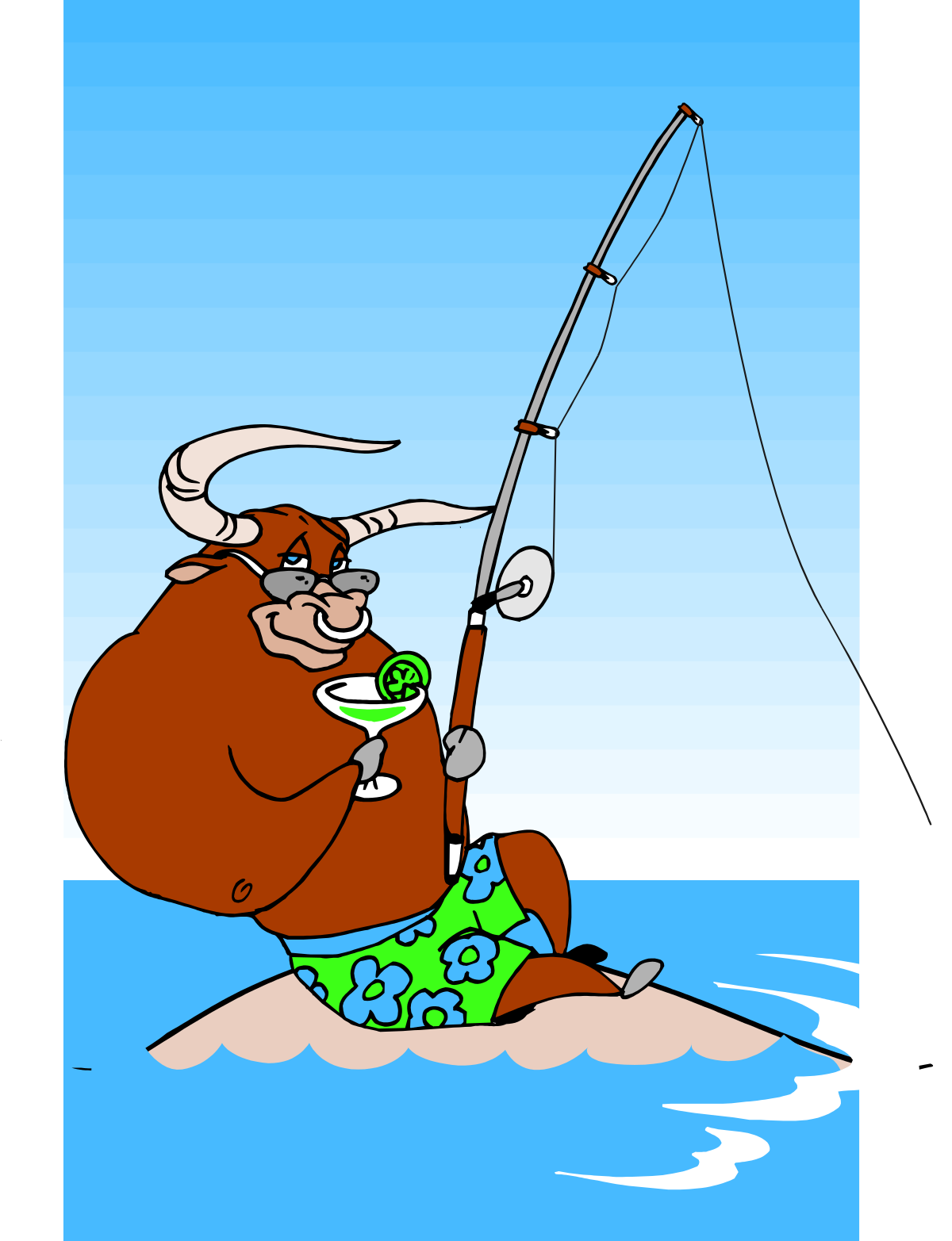 Cartoon Bear Fishing on the Beach Clipart