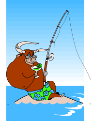 Cartoon Bear Fishing on the Beach Clipart