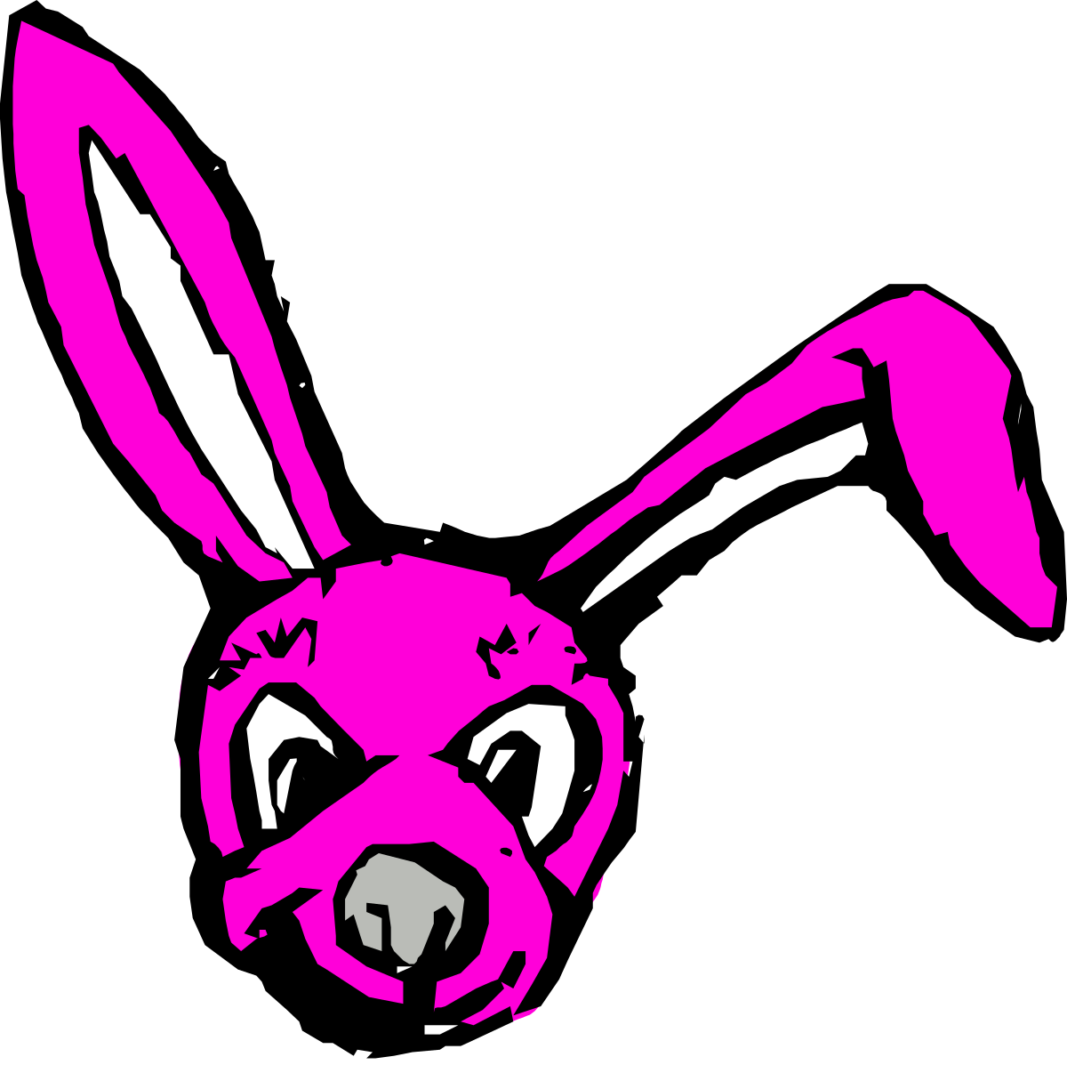 Pink Rabbit Head Clipart on Black Background - Bold and Playful Design