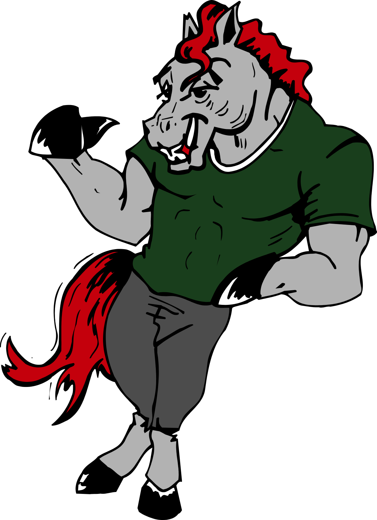 Cartoon Horse with Red Mane and Green Shirt - Fun Clipart for All Occasions