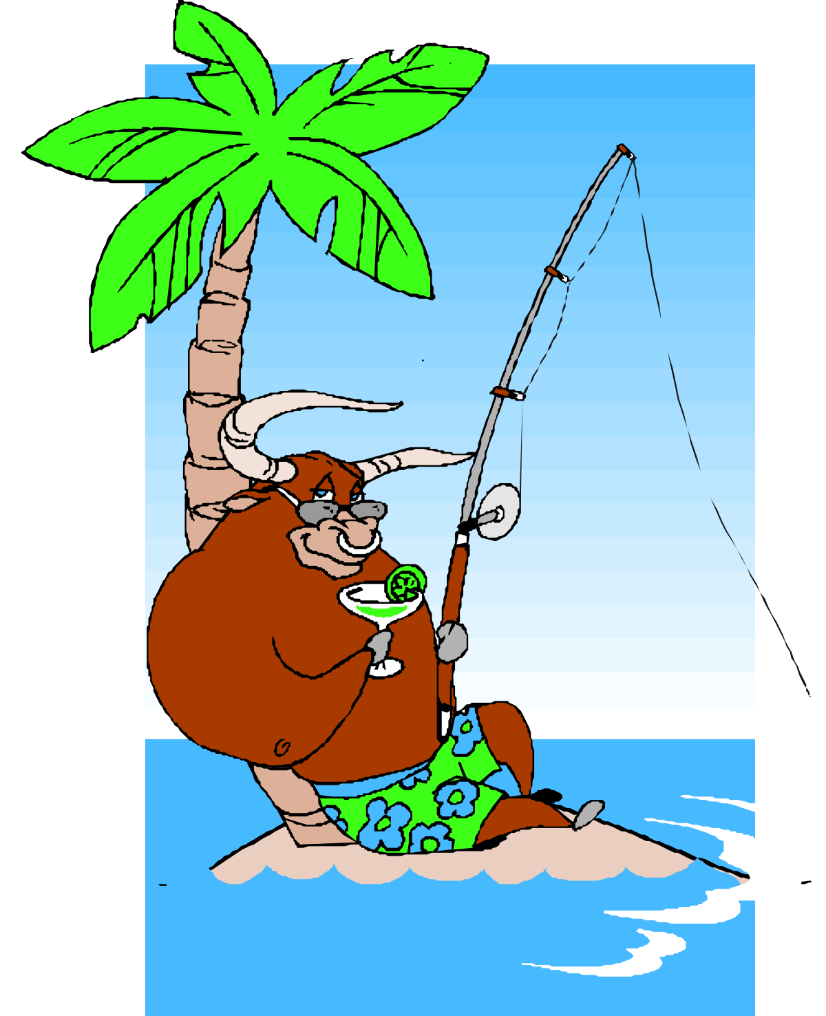 Cartoon Bear Fishing on the Beach - Fun Clipart Collection