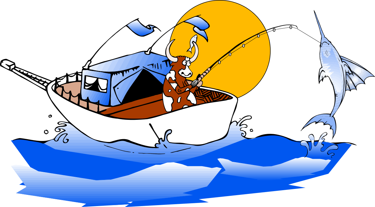 Fishing Man in a Boat Clipart: Scenic Angler Illustration