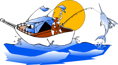 Fishing Man in a Boat Clipart: Scenic Angler Illustration