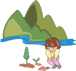 Girl Kneeling to Plant Tree - Inspirational Nature Clipart