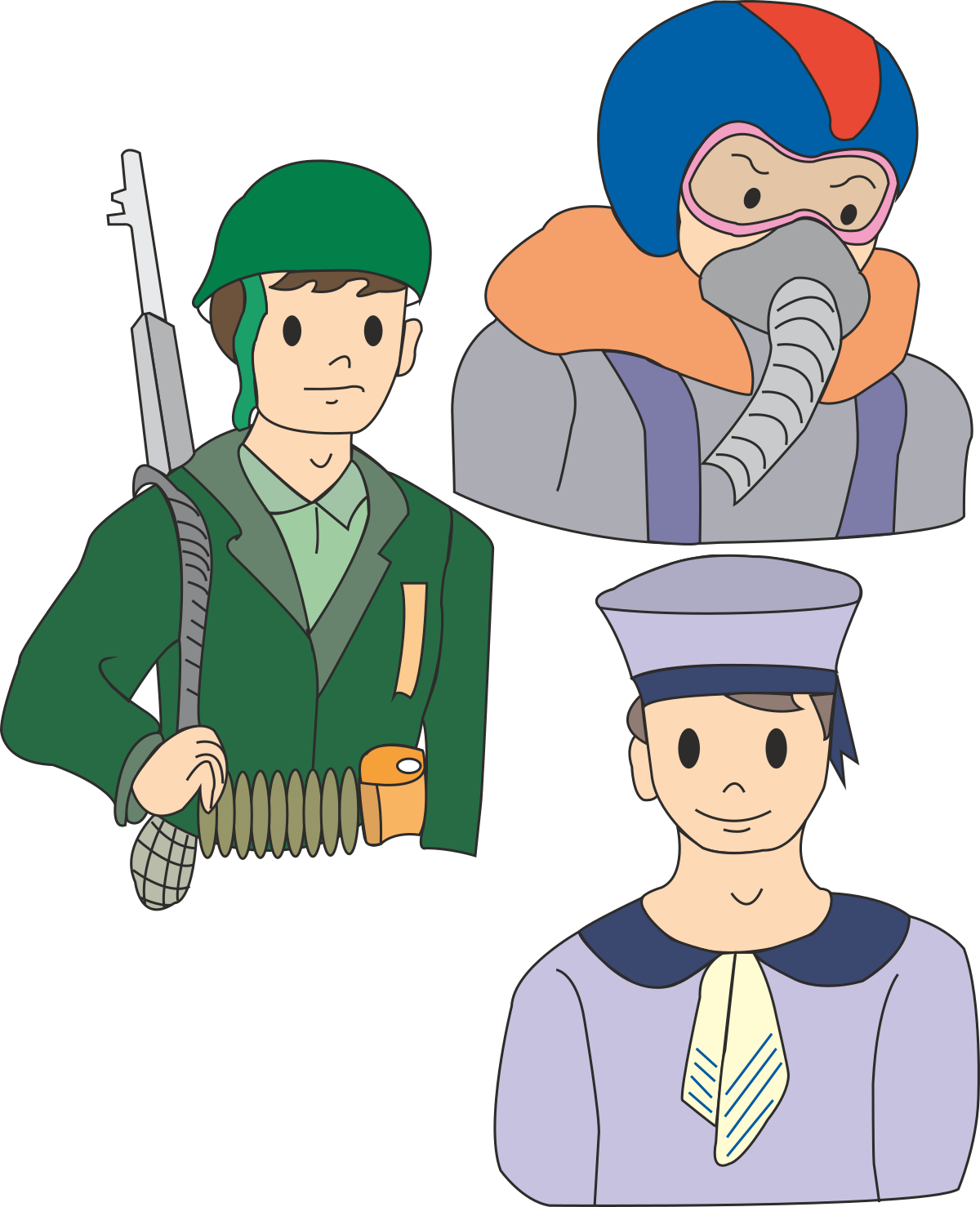 Three People in Distinct Uniforms Clipart Collection
