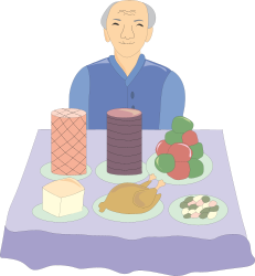 Food Clipart: Man Sitting at Table with Delicious Dishes
