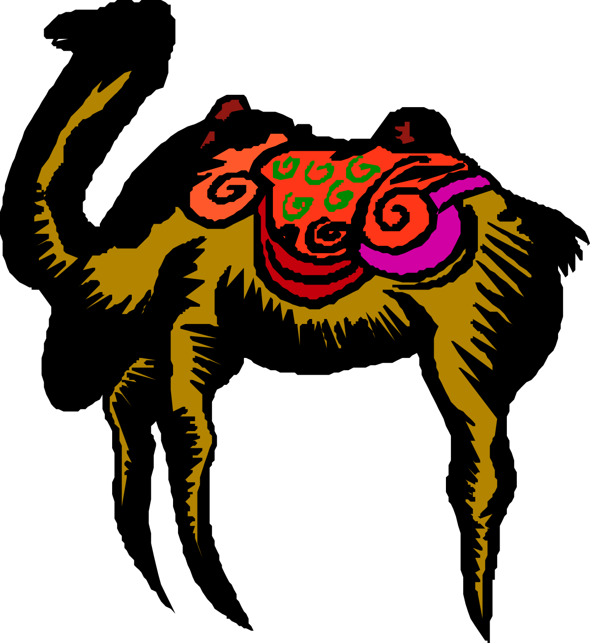 Dog Head Clipart: Vibrant Red and Yellow Dog Illustration