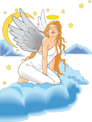Angel Sitting on a Cloud with Stars - Clipart for Borders and People