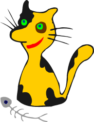 Yellow Cat with Green Eyes on Black Background - Stunning Clipart
