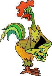 Cartoon Chicken with Red Head and Green Feathers Clipart - Fun and Quirky Design