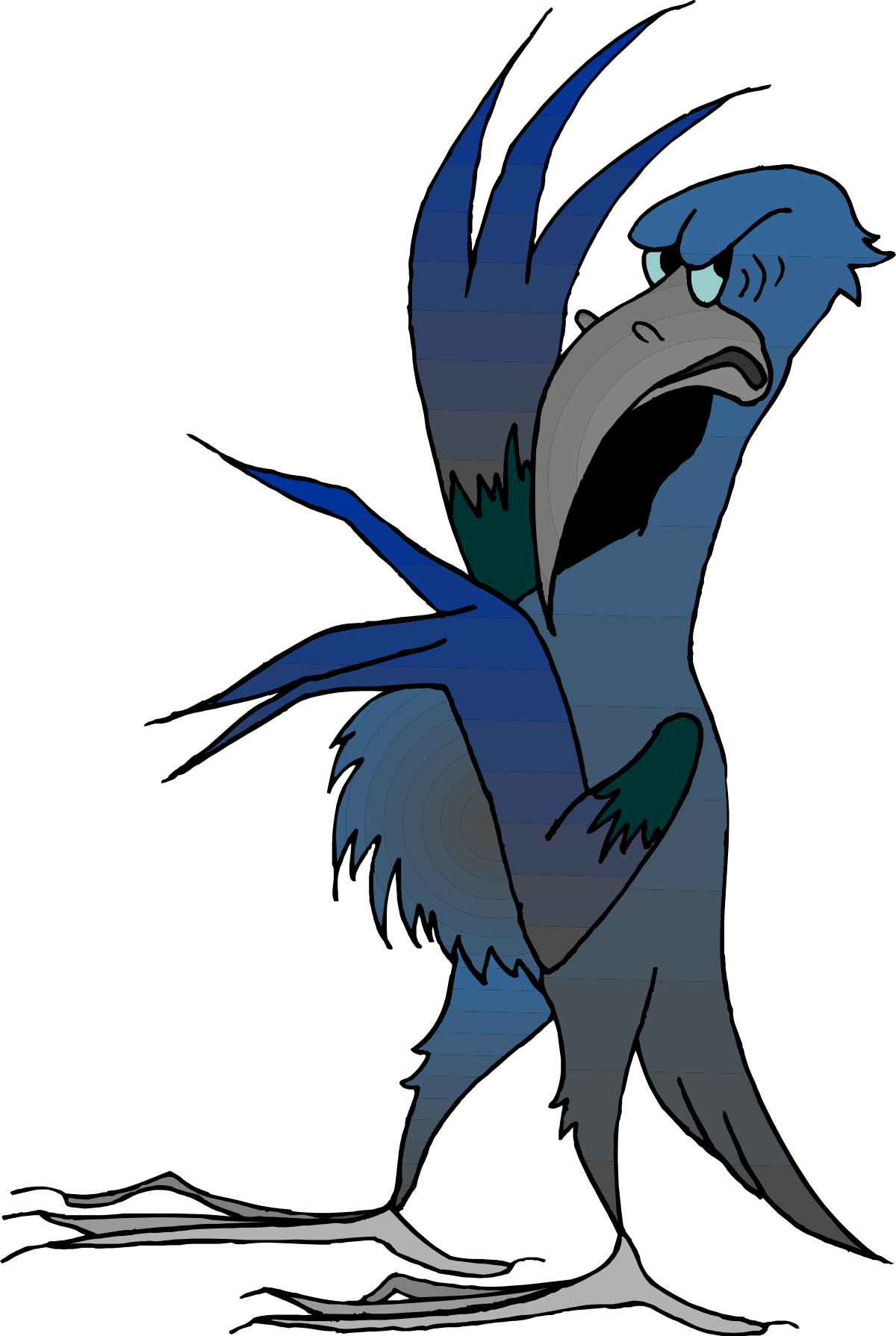 a cartoon bird with blue feathers and a black background clip art png transparent Blue Feathered Cartoon Bird on Black Background Clipart