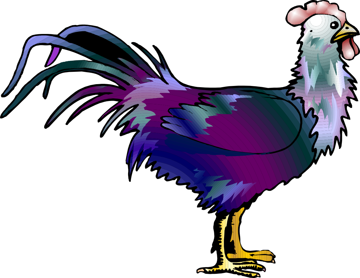 Colorful Rooster on Black Background - Vibrant Clipart