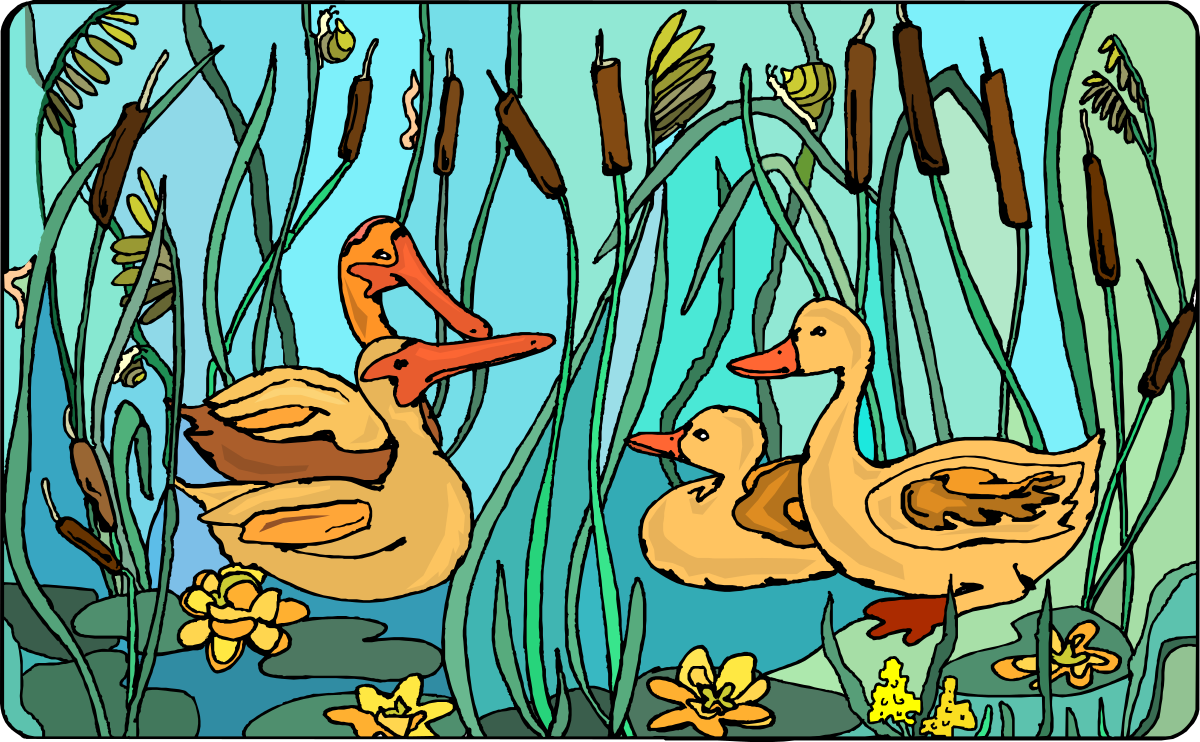 three ducks swimming in a pond with reeds clip art png transparent Ducks Swimming in a Pond with Reeds - Nature Clipart