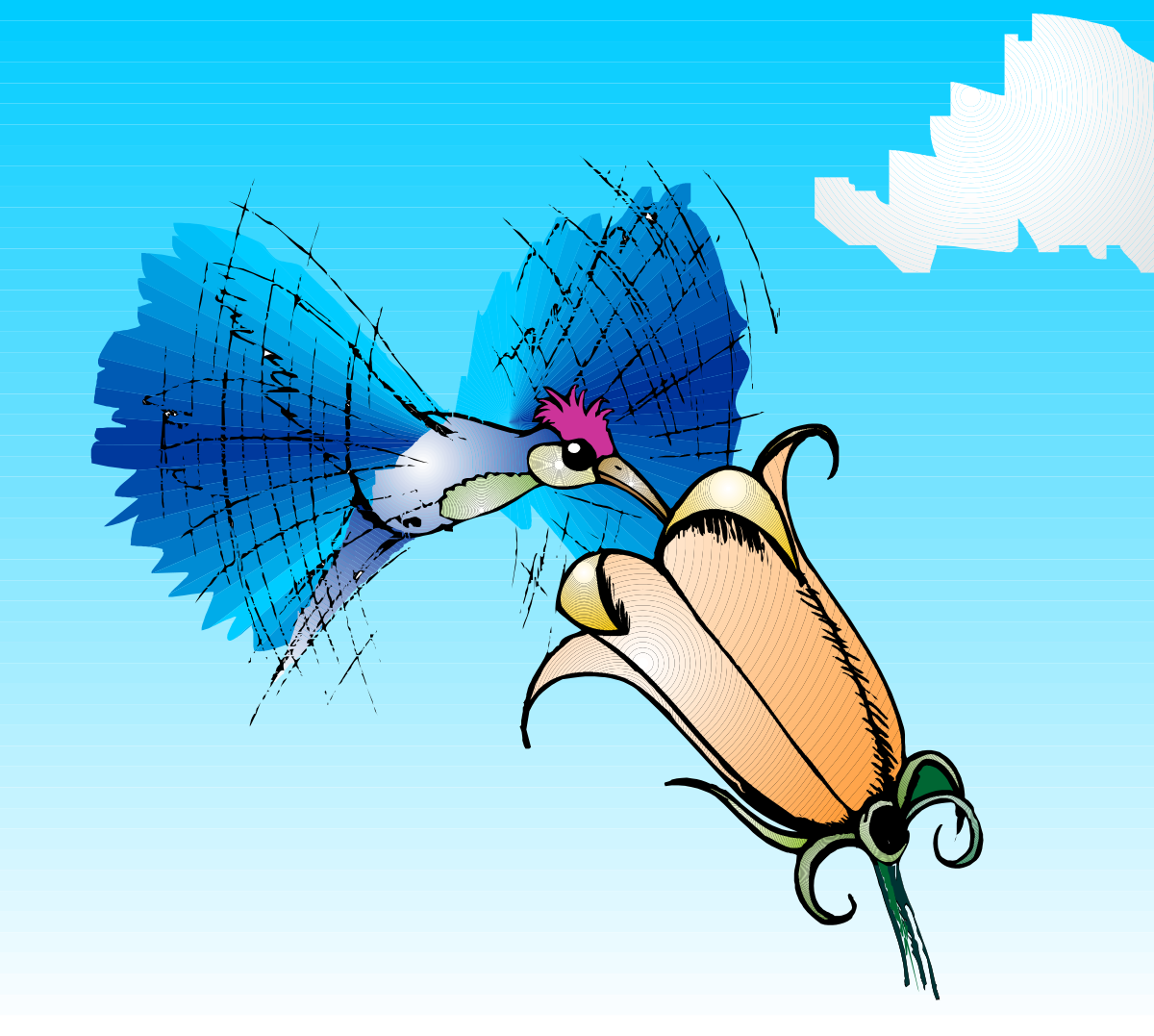 Bird Flying in the Sky - Beautiful Blue Background Clipart