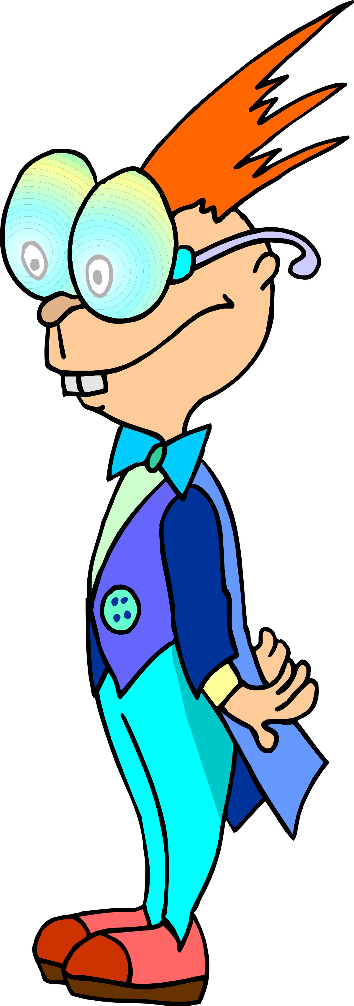 Cartoon Character with Blue Shirt and Red Hair - Playful Clipart