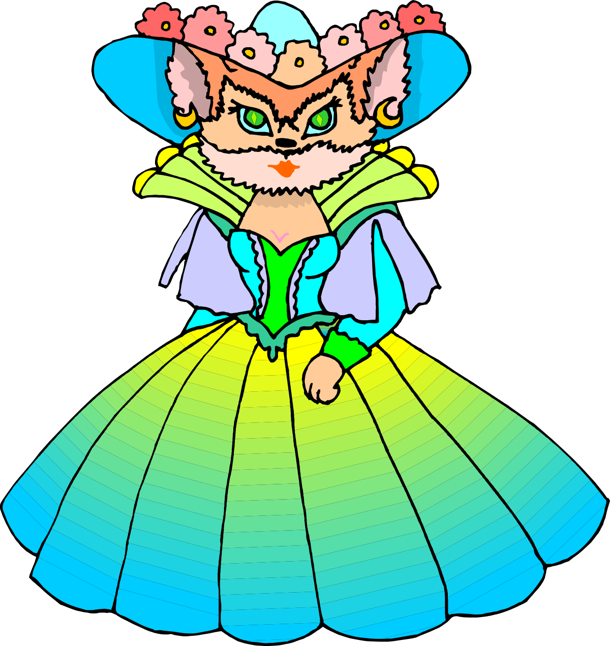 Colorful Cartoon Character with Dress and Hat Clipart