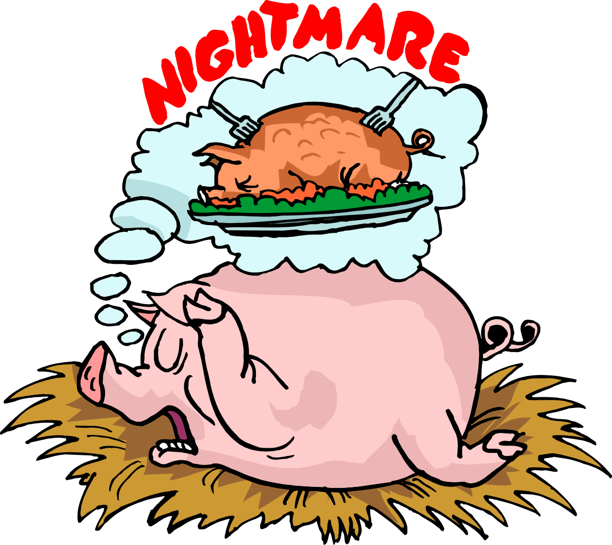 Pig Clipart with Food Plate on Head - Fun and Whimsical Illustration