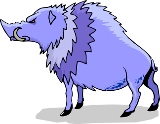Purple and Black Boar Clipart Standing on White Surface