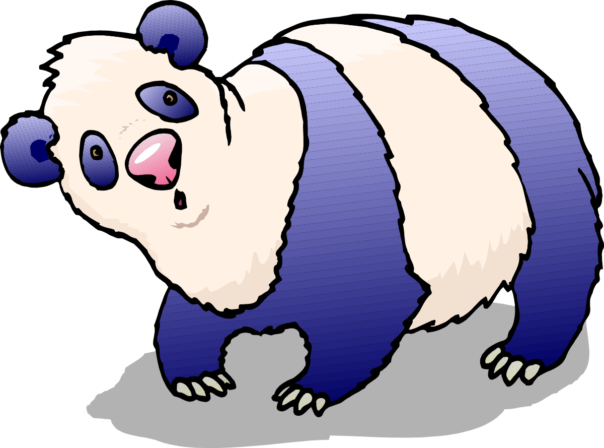 Cartoon Panda Bear in Blue and White Striped Shirt Clipart
