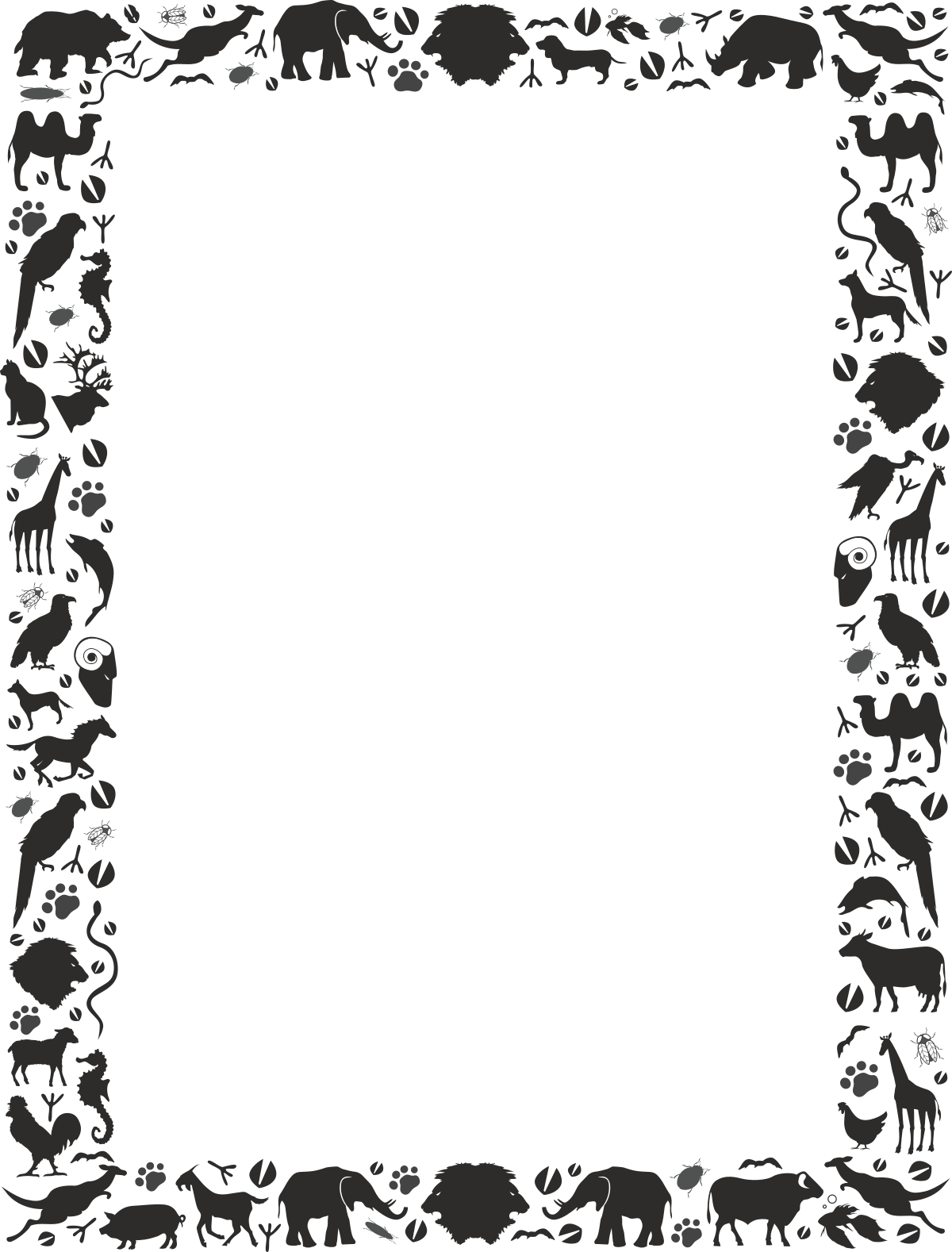 Borders with Cats and Flowers - Black and White Clipart