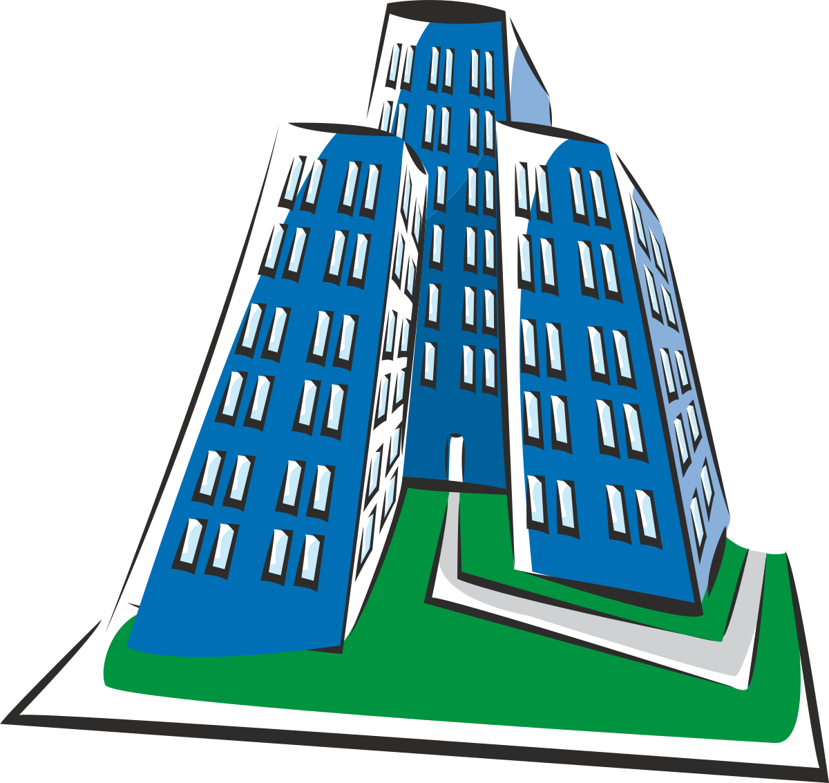 a blue building with a green lawn clip art png transparent Blue Building with Green Lawn Clipart - Perfect for Presentations and Projects